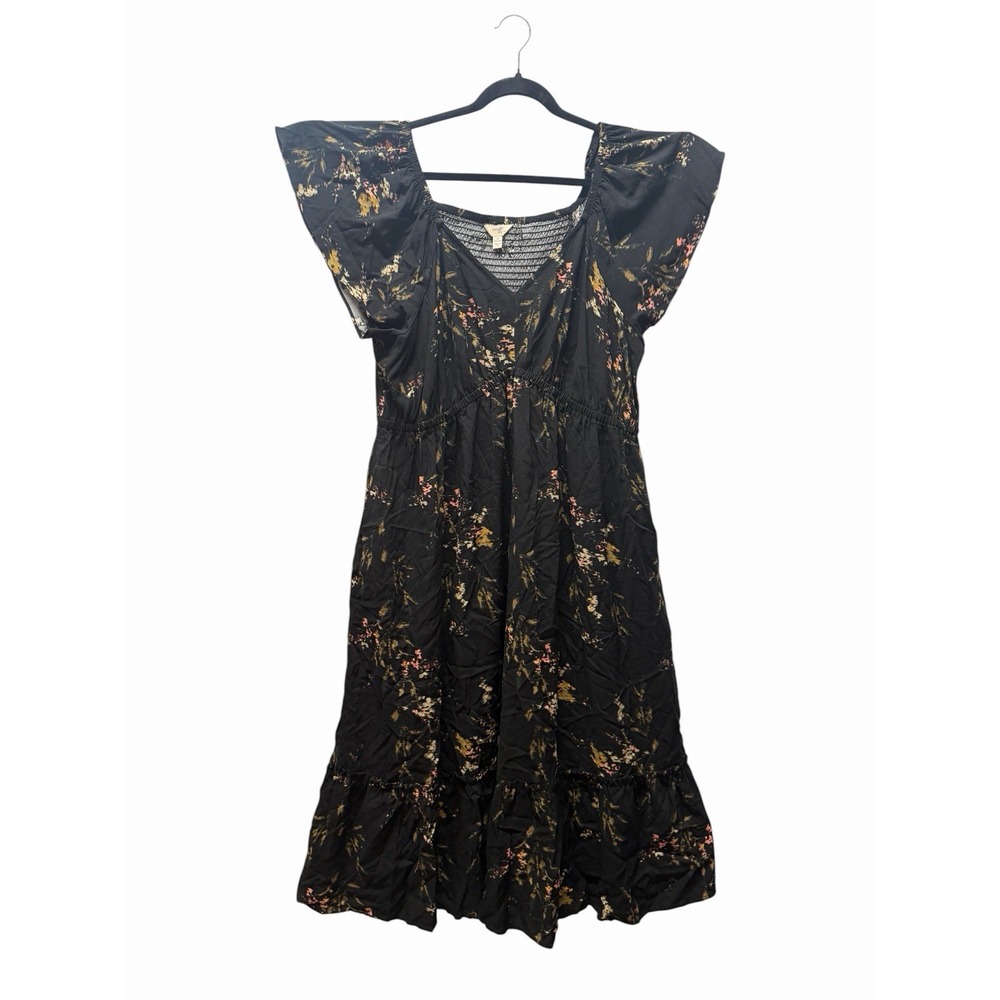 Terra & Sky Women's Plus Flutter Sleeve Midi Tiered Dress, Size-1X(16w-18w)
